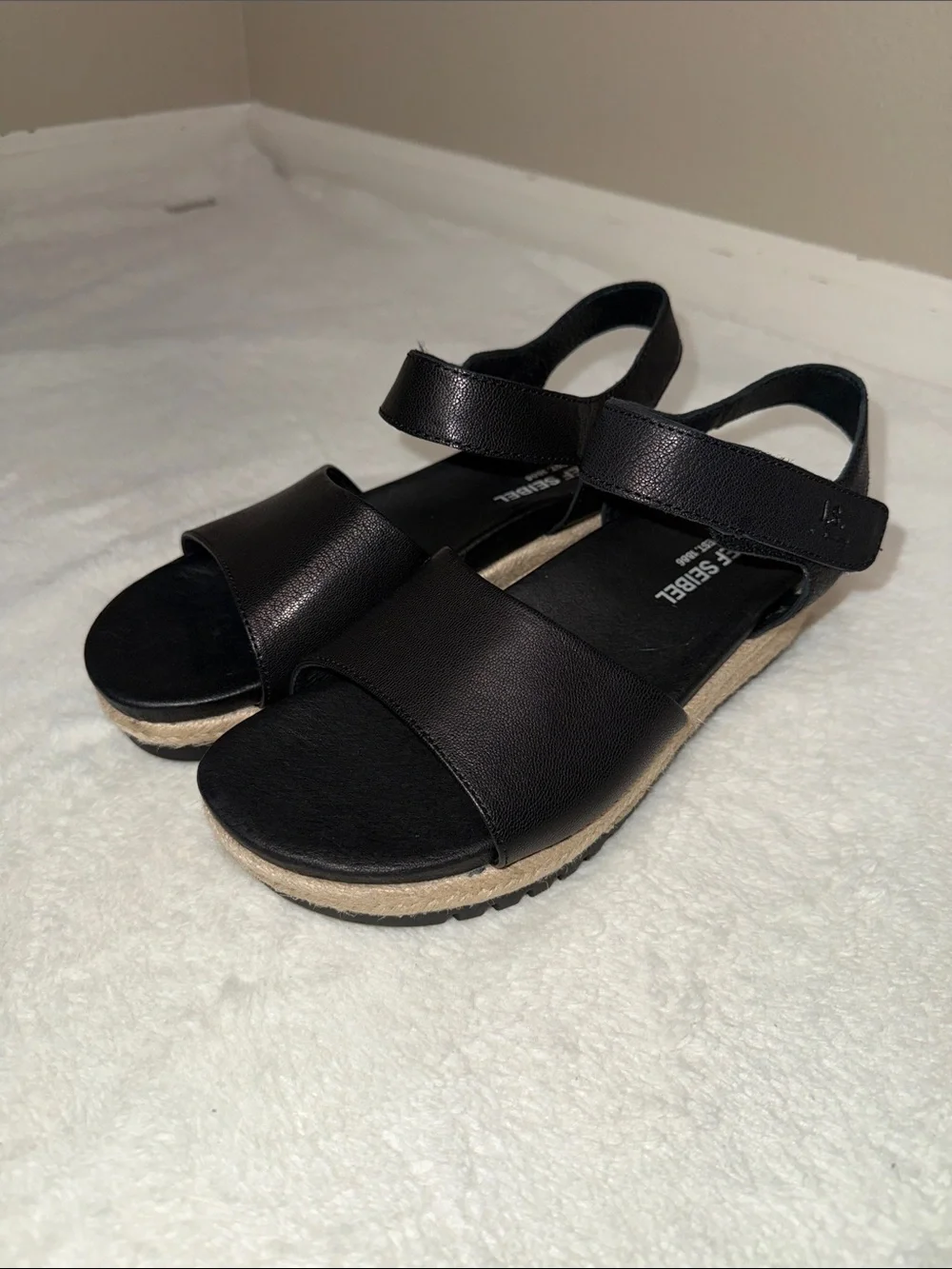 Josef Seibel Miranda Black Espadrille Wedge Ankle Strap Sandals - Sz 40/9, NWOB